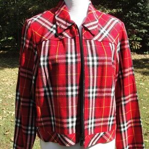 Halmode Petites Red & Black Plaid Zipper Jacket